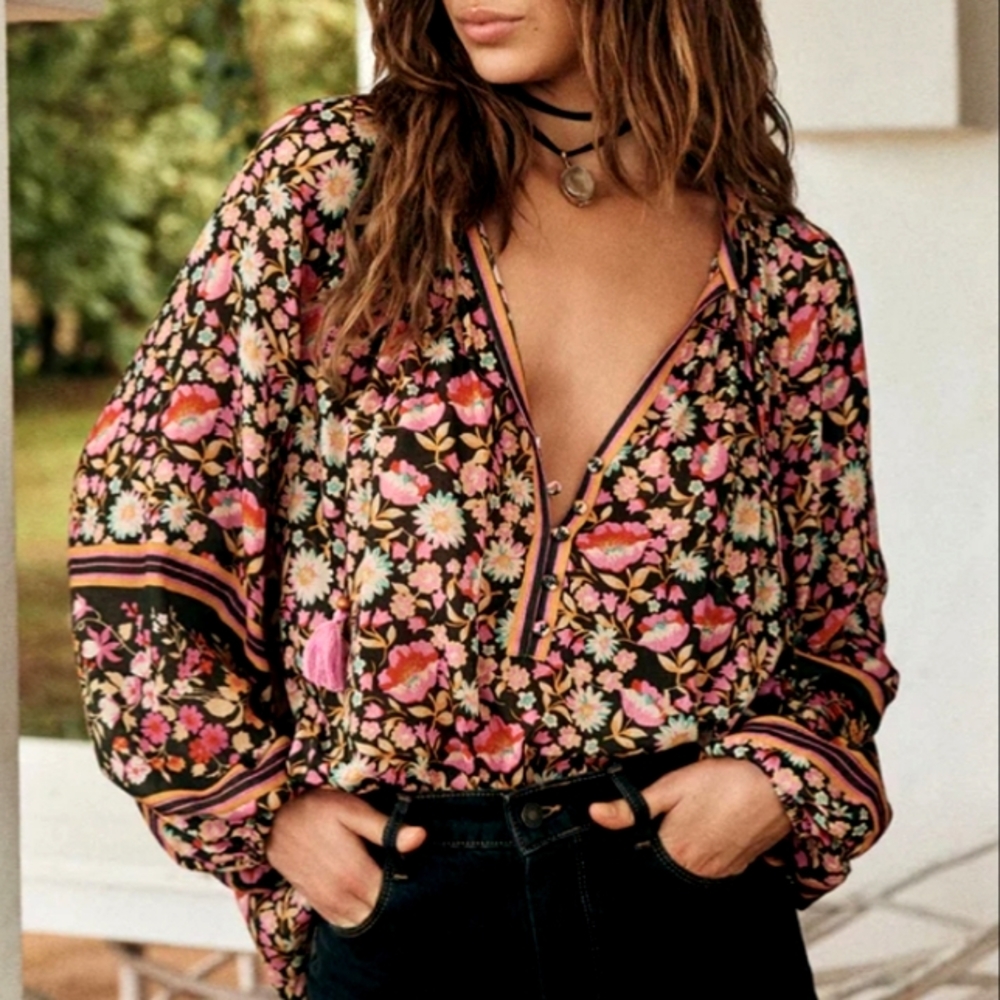 Spell Impala Lily Tie Blouse In Night Blossom S